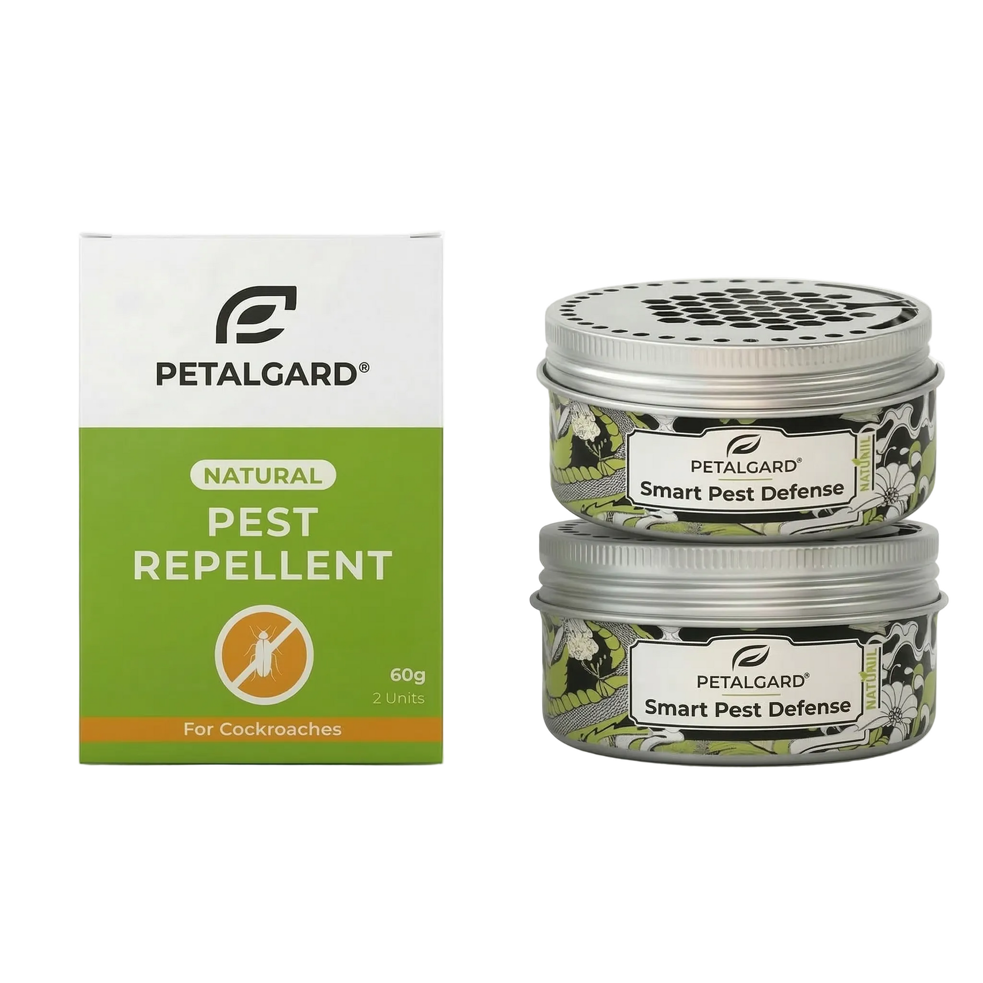 Petalgard natural pest repellent with packaging on a white background