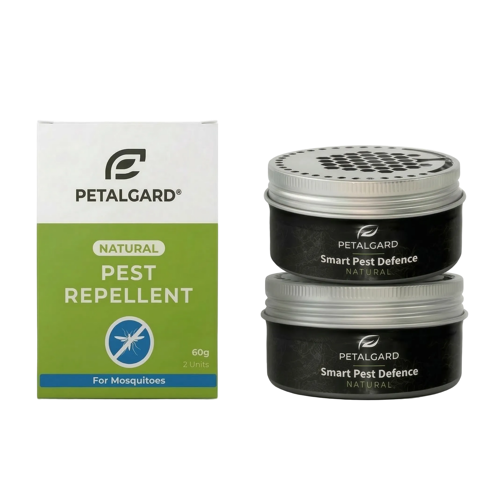 Petalgard pest repellent packaging with two containers on a white background